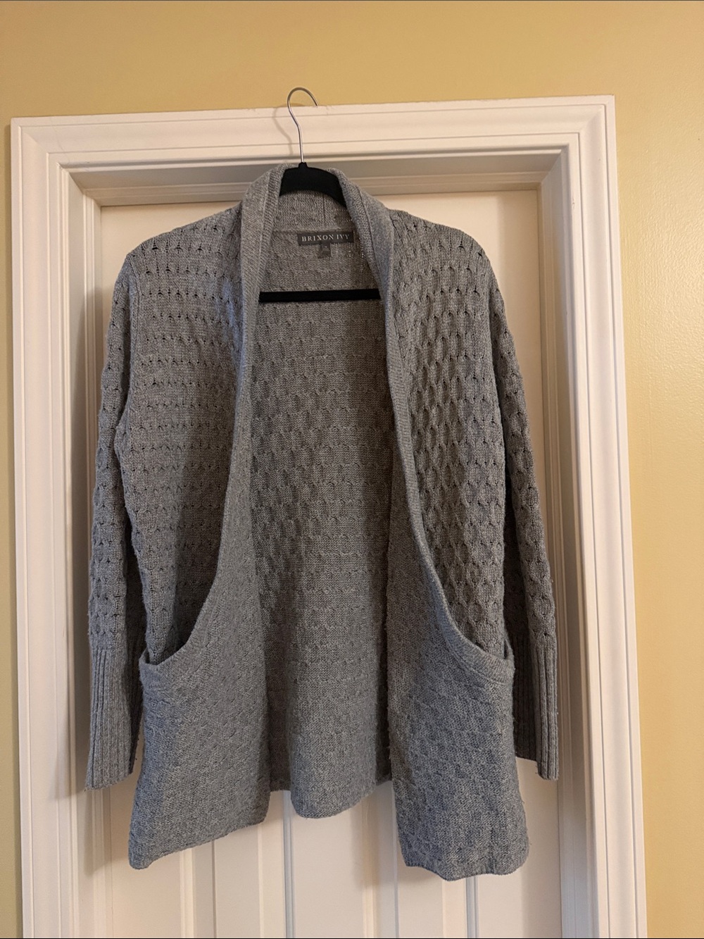 Brixon Ivy Light Gray Open-Front Cable Knit Cardigan